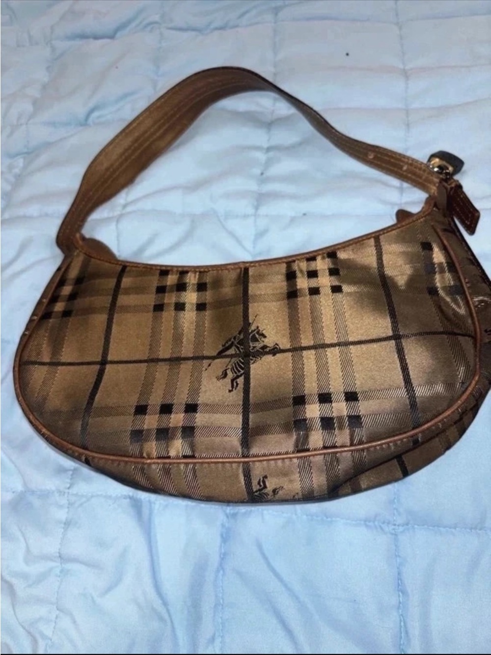 Burberry Brown Plaid Shoulder Bag with Equestrian Motif